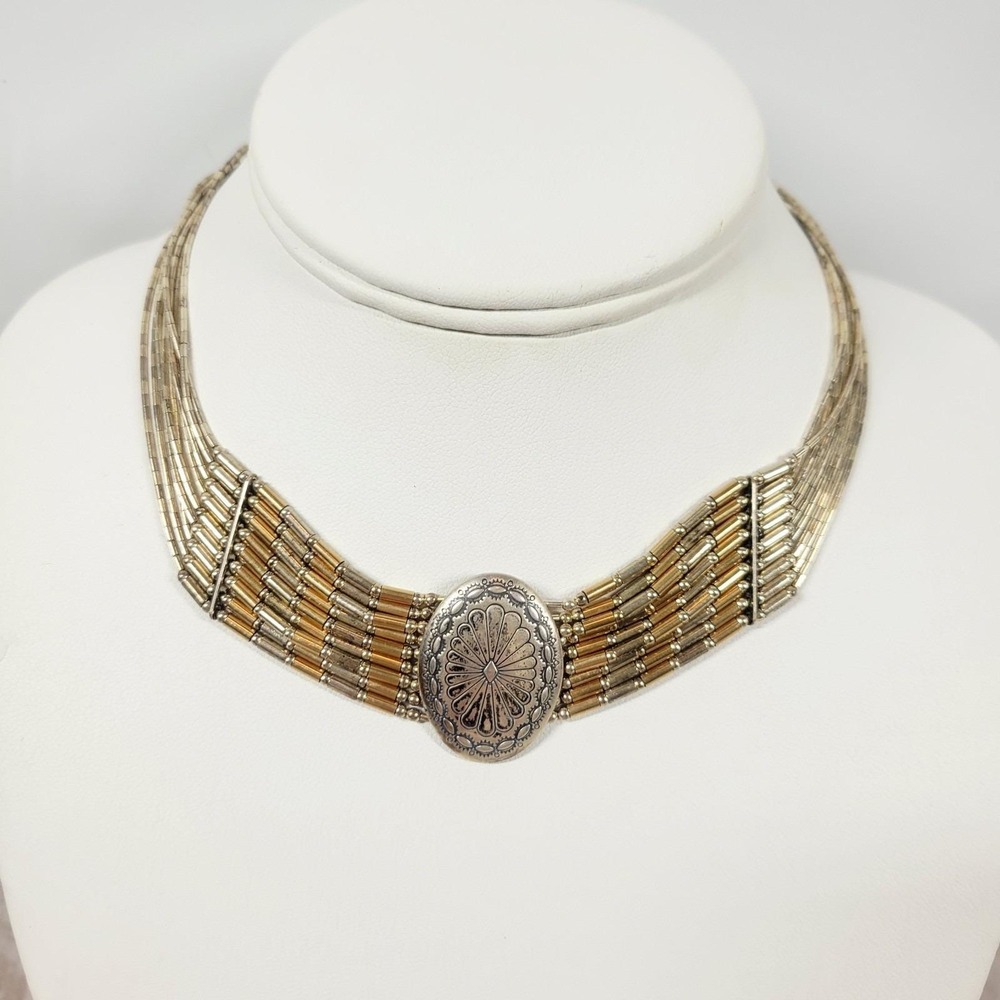 Vintage Carlisle Sterling Multi-Strand Liquid Silver Concho Necklace Albuquerque